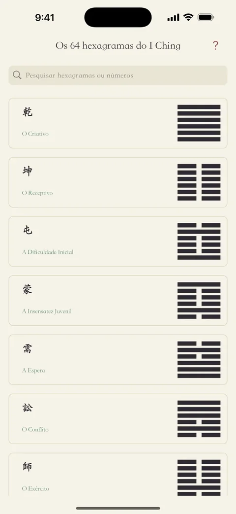 Lista dos 64 hexagramas em português