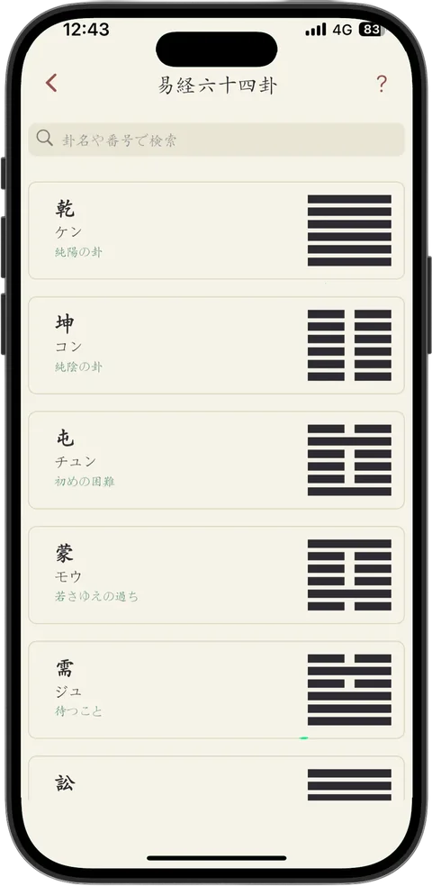 易経アプリ 64卦一覧