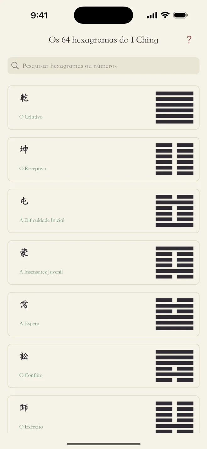 Lista dos 64 hexagramas em português
